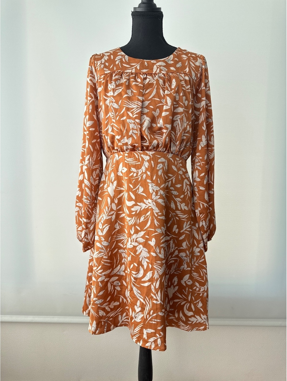 Gilli Womens L Rust Orange Floral Long Sleeve Dress Boho Cottagecore Fall